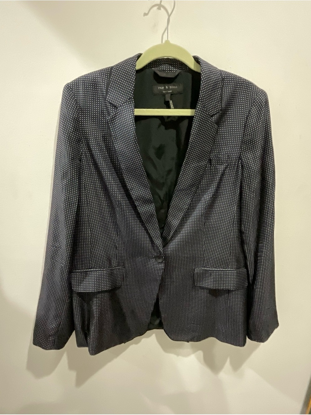rag & bone Navy Microdot Silk Single-Button Blazer